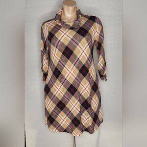 Robert Louis Women’s Size XL Long Sleeve Brown Plaid Knee Length Dress